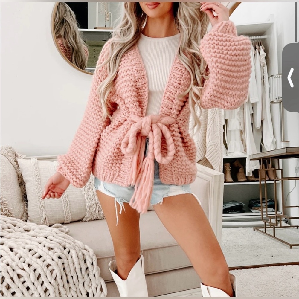 NANAMACS PINK COCOA & COZIES CHUNKY BRAIDED TIE CARDIGAN S